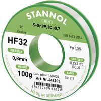 Stannol HF32 3,5% 0,8MM SN99,3CU0,7 CD 100G Stagno senza piombo senza piombo, Bobina Sn99,3Cu0,7 ROL0 100 g 0.8 mm