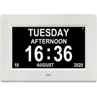 7 LCD Horloge Numérique Calendrier avec Date, Horloge Calendrier avec Date, Jour et Heure Horloge Alzheimer Horloge pour Les Seniors,C'est pour Les Parents (Blanc)