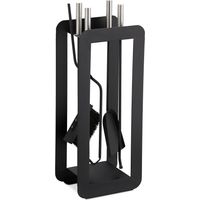 Relaxdays – Serviteur de cheminée 5 pièces en acier noir mat – Pelle à cendres, balai, pince, tisonnier – Dimensions H59 x L22,5 x P16 cm