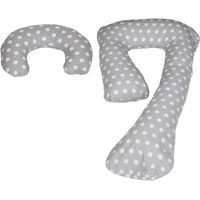 Cojín de lactancia - Cojín de embarazo - set - 100% algodón - 235 cm - gris con estampado de lunares blancos