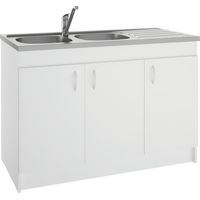 Meuble sous évier 1200x600 3 portes – Panneau de particules mélaminé – Charnières invisibles – Vide sanitaire 141mm – S12N03120