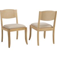 Wahson 2Pcs Dining Chairs Linen Kitchen Chairs Wooden Side Chair Armless for Living Room Restaurant, Natural Wood