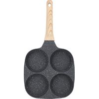 Poêle à œufs en aluminium 4 tasses antiadhésive, facile à nettoyer, poignée en bois, compatible cuisinière à gaz et induction, version standard.