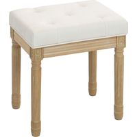 Leinen Sitzhocker, Polsterbank, Fußbank mit gepolstertem Sitz, Holzbeine, 42 x 32 x 46,5 cm, Beige
