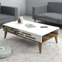 Dmora - Tavolino da salotto Mansuk, Tavolo basso da caffè, Portariviste per divano, Ripiano da soggiorno, 105x35h60 cm, Noce e Bianco