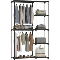 Guardaroba Portatile con 2 Aste e 6 Ripiani, in Tessuto non Tessuto, Plastica e Acciaio, 111x43x185 cm, Nero