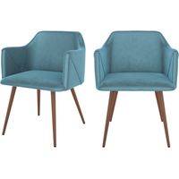 Lot de 2 chaises avec accoudoirs en velours bleu - DAISY