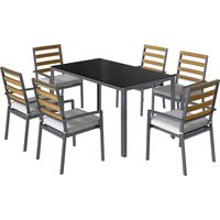 Mobilier de jardin 7 pièces table et 6 chaises, noir