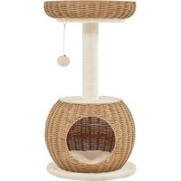 Yaheetech – Arbre à chat rotin 75 cm – Cachette ronde et panier supérieur – Griffoir en sisal – Jouet pompon avec clochette – Beige