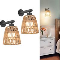 Applique murale bohème en 2 pièces, applique sans fil style ferme, applique en rotin, idéale pour la chambre, noire, sans ampoule, culot E27