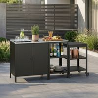 Set de meubles de jardin armoire avec étagère d'extérieur et chariot de service Bolognano noir mat casa.pro