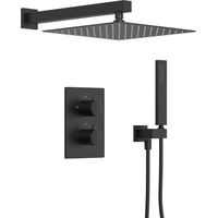 EVERSTEIN Thermostat Unterputz Duschsystem Quadratisch Matt: Schwarz 12-Zoll Regendusche Edelstahl Komplettset 38-Grad Verbruehschutz Wandmontage Duscharmatur G1/2 Brausegarnitur Modern Bad Einbauset