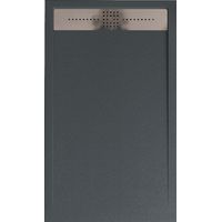Mineralguss-Duschwanne extra flach ORION Schieferoptik Anthrazit 80x200 cm Ablaufschutz in Chrom