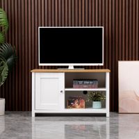 FURNITURE HMD 1 Door TV Unit Storage Cabinet with Shelves for TVs up to 50 Inches,White+Oak