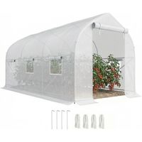 Outsunny – Serre tunnel de jardin 8 m² – Structure métallique avec bâche PE 140g/m² – 400 x 200 x 200 cm – 6 fenêtres et porte zippée