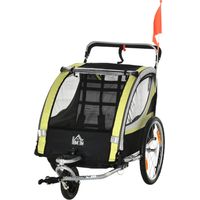 Remorque vélo 2 en 1 pour enfants, frein, ceinture 5 points, sacoches latérales, catadioptres, drapeau, jaune