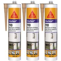 Sika – Lot de 3 mastics silicone 300ml – Beige pierre – Pour joints menuiserie et vitrage – Résistant intempéries et vieillissement