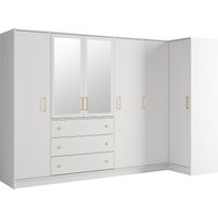 Armadio angolare 6 ante e 3 cassetti Con specchi L311 cm Bianco - LIZANDRO