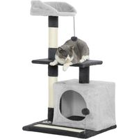 Albero Tiragraffi per Gatti Alto 85 cm con Casetta, Lettino, Pali e Tappetino Tiragraffi, Grigio