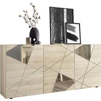 Movil multiusos Vittoria - 3 Puertas, Estanterias, Espejos - Para el Dormitorio, Cocina, Vestibulo - Blanco en Tablero de aglomerado revestido de melamina, Espejo, 180,5 x 40,4 x 56,4 cm