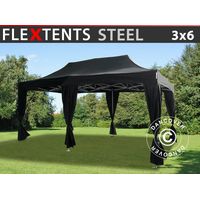 Pop up gazebo FleXtents Steel 3x6 m Black, incl. 6 decorative curtains