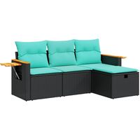 vidaXL 4 Piece Garden Sofa Set with Cushions Black Poly Rattan