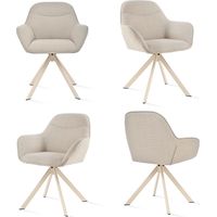 Goeurvant 360° Drehbarer Esszimmerstühle aus Leinenoptik-Stoff mit weichem Sitz, geschwungener Rückenlehne und ergonomischen Armlehnen, eleganter Komfort für jeden Raum - 4er-Set - Beige - Cremeweiße