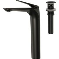 EVERSTEIN Mitigeur de Lavabo Haut Noir Mat, Robinet pour Vasque à Poser avec Bonde Clic-clac en Laiton Massif, Idéal pour Rénovation de Salle de Bain