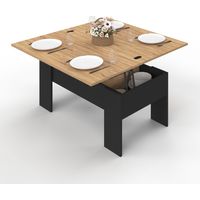 Tavolino rettangolare alzabile trasformabile in tavolo da pranzo TARA 100 cm legno nero e finto faggio