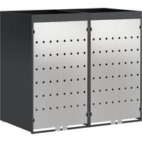 Meuble de rangement à roulettes pour 3 poubelles, couleur anthracite