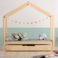 Letto cabana 90x200 con rete a doghe e cassetto inclusi Aude Bois