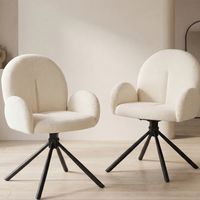 Deux ensembles de chaises à dessus rond avec accoudoirs, coussins souples aspect velours, pieds en métal stables, idéales pour salon, salle à manger ou bureau, couleur crème.