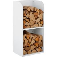 Relaxdays Kaminholzregal, HxBxT: 80x40x30 cm, 2 Fächer, Brennholzregal für Feuerholz, Stapelholz, Brennholz, Eisen, weiß