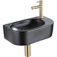 QeramiQ Fuente Ensemble lave-mains - 40x21.5x12cm - droite - lisse - semi-circulaire - 1 trou de robinet - céramique - robinet de lave-mains laiton