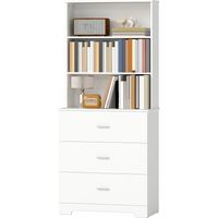 HOMCOM Mobile Libreria con 3 Ripiani Aperti e 3 Cassetti in Legno Bianco