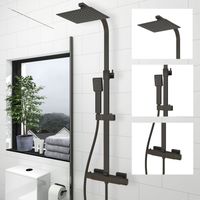 SKY Bathroom Square Black Exposed Valve Thermostatic Mixer Shower Set Twin Head