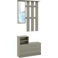 Set Mobili da Ingresso con Appendiabiti, Specchio, Panca con Scaffale e Scarpiera per 8 Paia di Scarpe, Grigio