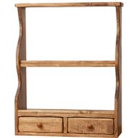 Solid mahogany wood made natural finish W53xDP20xH68 cm sized wall unit etagere shelf Made in Italy