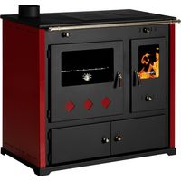 Prometey – Cuisinière à bois 9.5 kW – Rendement 87,54 % – Acier noir – Évacuation des fumées dessus – Norme Eco Design A+