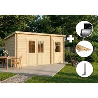 ECO Set - Abri de jardin Maria toit monopente avec annexe Naturel , 28 mm Épaisseur paroi 450 x 272 cm