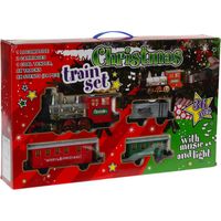 Train de Noël électrique décoratif 36 pièces – 1 locomotive, 2 wagons, 8 rails – Ambiance lumineuse et sonore pour sapin