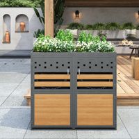 Coffre à poubelles double avec toit végétalisé, 120-240 litres, anthracite, porte aspect bois, avec option d'extension, coffre de rangement pour poubelles (Poubelle non intégrée)