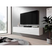 Meuble TV suspendu moderne 160 cm – Armoire blanche brillante – Design loft élégant – Idéal pour salon ou bureau – Furnix