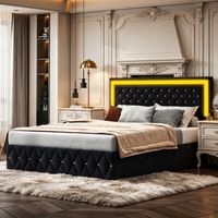 Bett 160 x 200 cm, Erwachsenenbett mit integrierter Matratze, verstellbarem Kopfteil, Samtmatratze, robust und langlebig