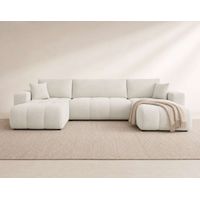 Nicole - canapé panoramique en u 7 places convertible avec coffre en tissu - beige