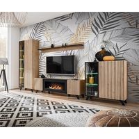 Conjunto de 4 muebles de salón NIELSEN – Chimenea decorativa en roble y negro