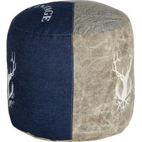 WOMO-DESIGN Asiento Redondo Ø35x43cm Lienzo/Jeans Taburete Jacksonville Nature/Azul Relleno de Algodón Puff Pouf Reposapíes Hecho a Mano Cojín Elegante Cubo Otomano Ideal para Sala de Estar