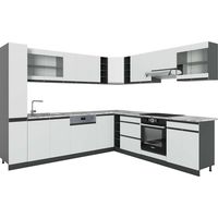 Eckküche R-Line, Weiß/Anthrazit, 277 x 257 cm J-Shape, AP Marmor, Vicco