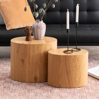 Lot de 2 tables d'apoint ovales 48 et 40 cm décor chêne