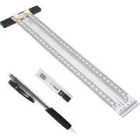 Règle de marquage de précision en T, équerre en T en acier inoxydable, outils de marquage pour le travail du bois avec crayon mécanique et recharge de 0,5 mm, règle de traçage (argent, 300mm)